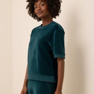 Pact Organic Cotton Pure Velour Short Sleeve Pullover Sweatshirt Tee Teal XS
